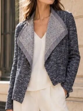 Vince Soft Knit Open Front Blue Gray cardigan Blazer Light Jacket XS